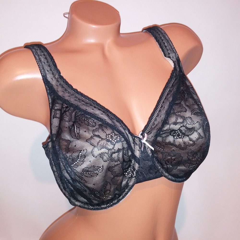 Cacique Bra 38DDD Modern Lace Unlined Full Coverage Black Lace Minimizer